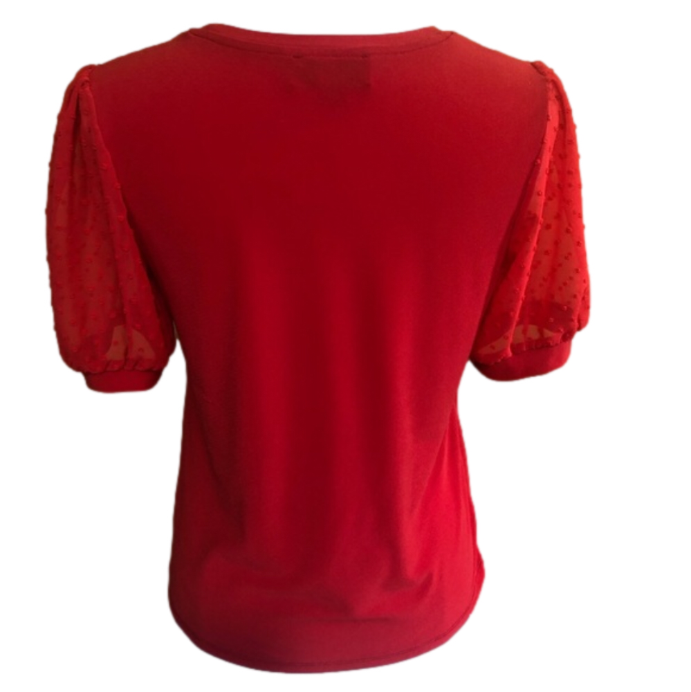 CeCe Orange short puff shear sleeve shirt w/dots on the sleeves Size Medium - Picture 8 of 12